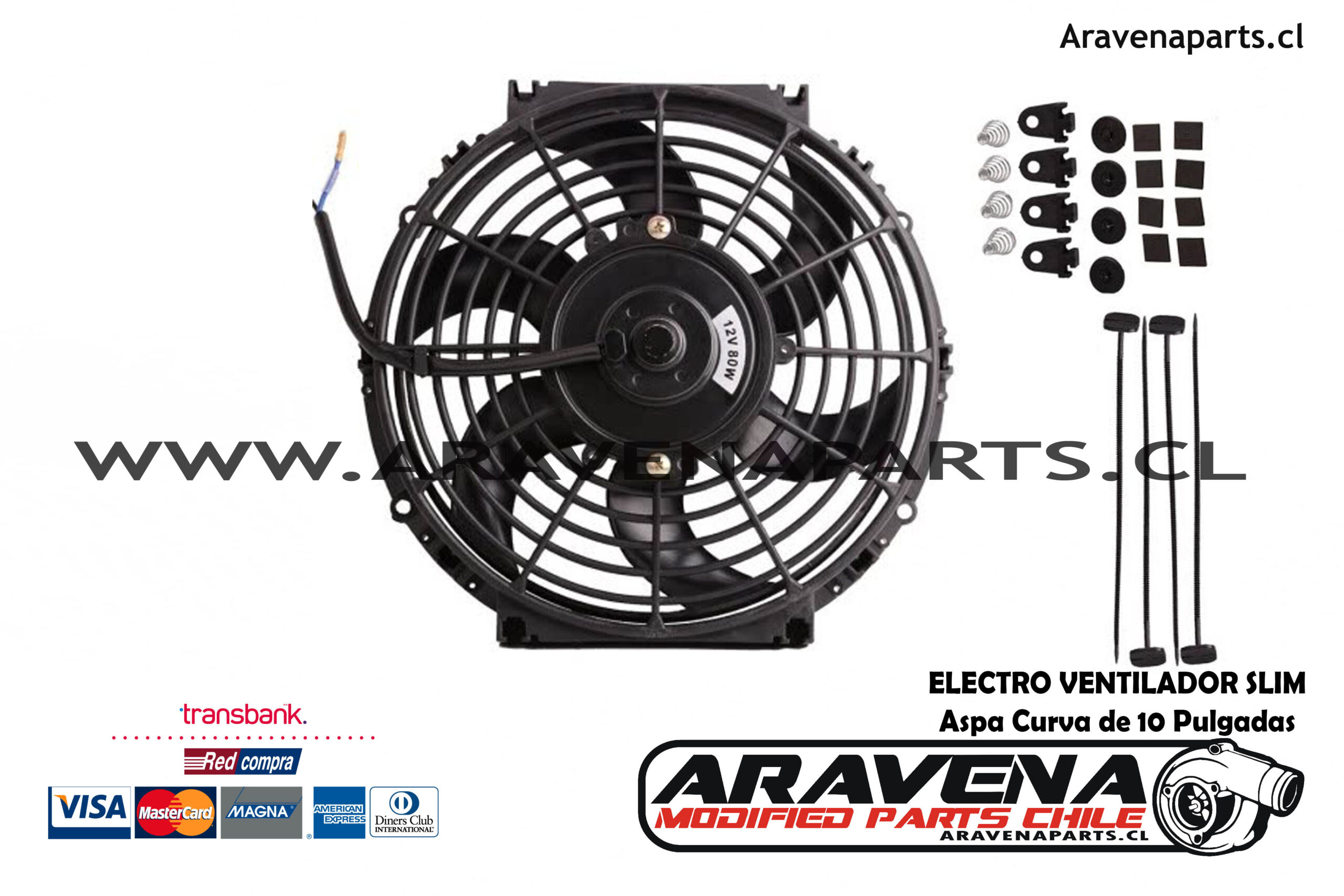 ingeniero Hamburguesa Cabeza Electro Ventilador Slim de 10" 80W Aspa Curva - Aravena Parts