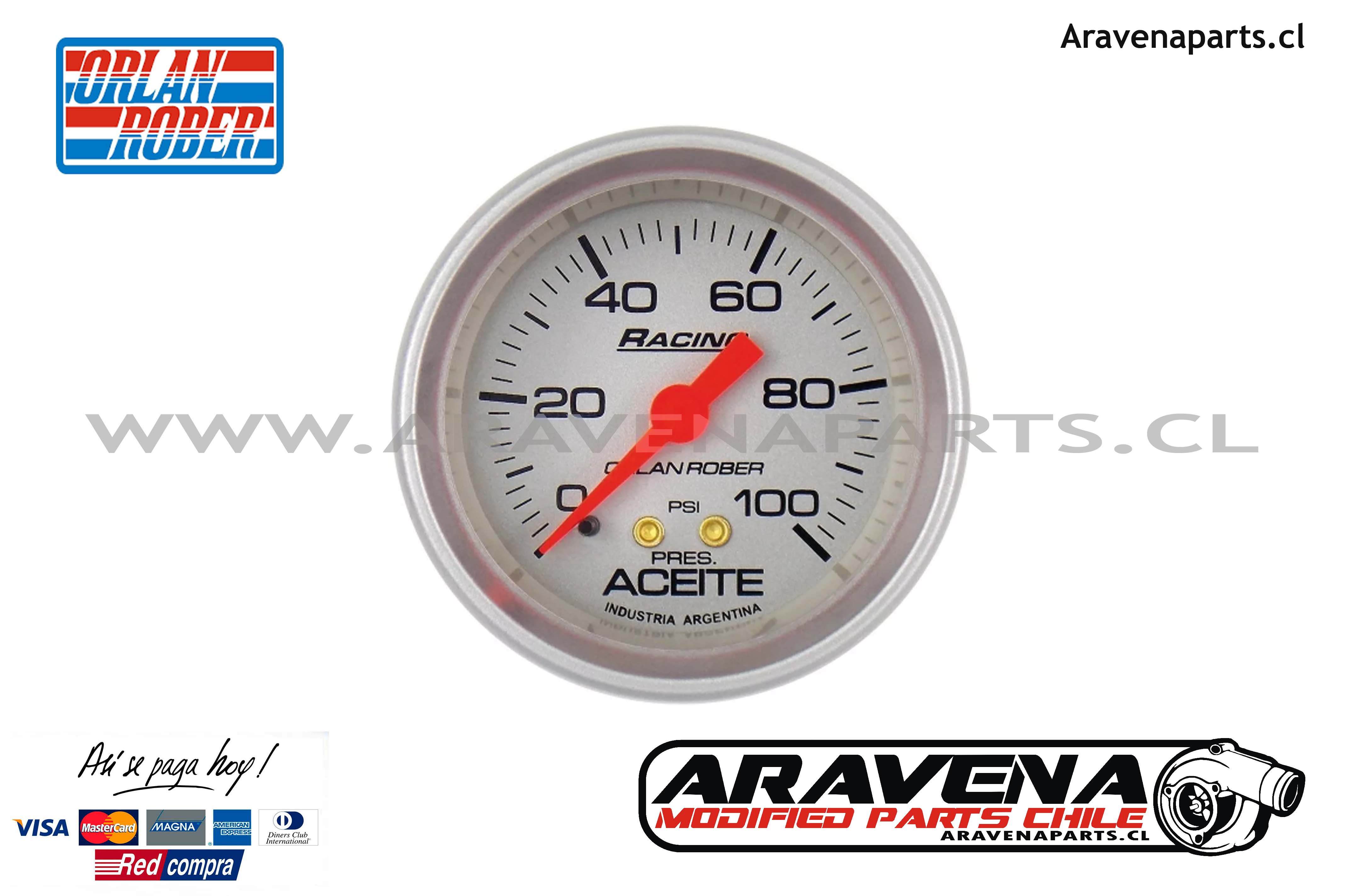 Prescribir Rugido Goma Reloj Orlan Rober Presion de Aceite 100PSI 52mm Mecanico Linea Racing 315 P  100 - Aravena Parts