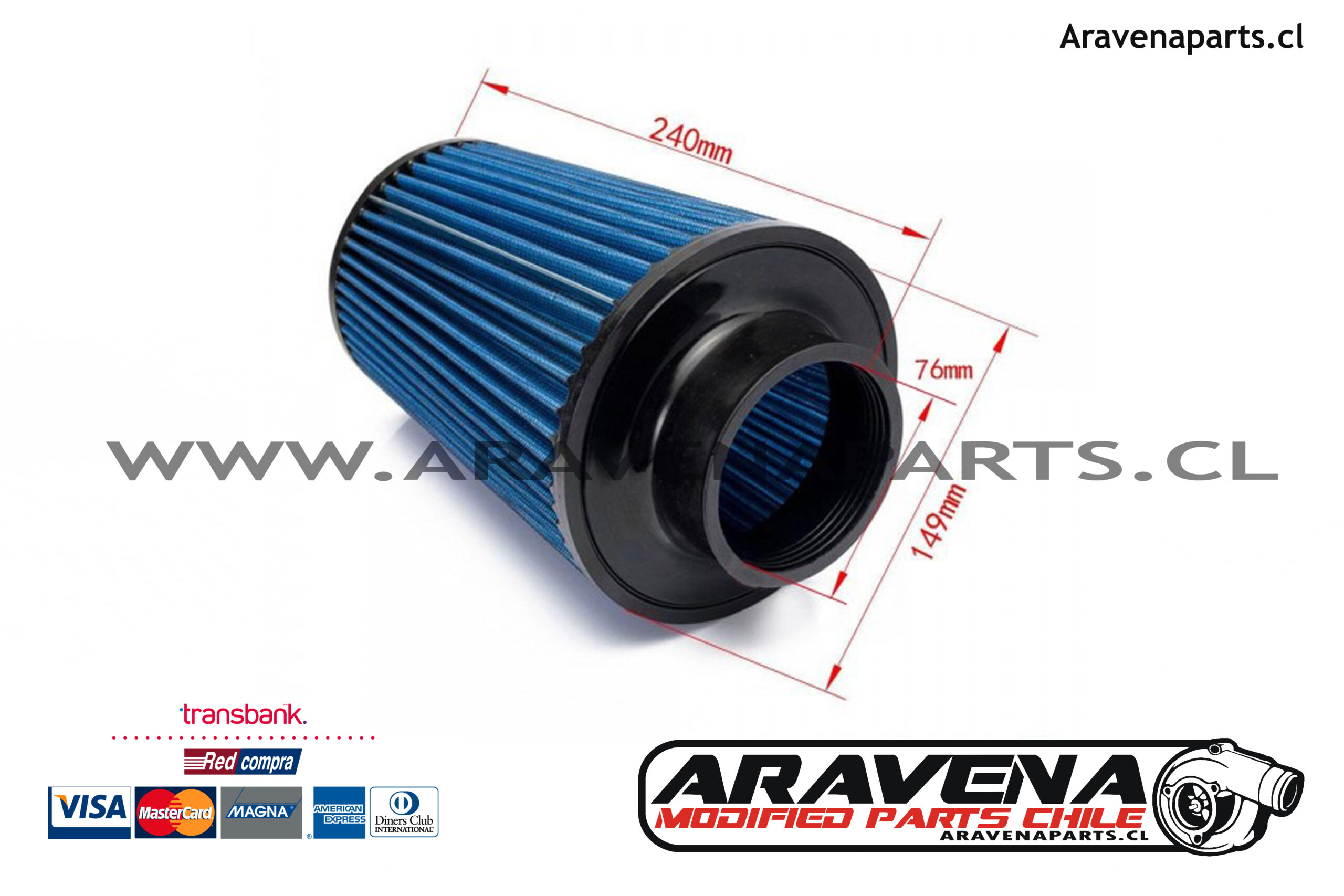 Filtro Conico AEM Dryflow 3 AEM21-2036DK - Aravena Parts