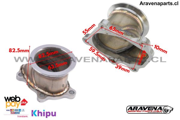 Flange Turbo Adaptador a V band 2.5" Down Pipe Gt25 Gt28 T25 T28 - Imagen 2