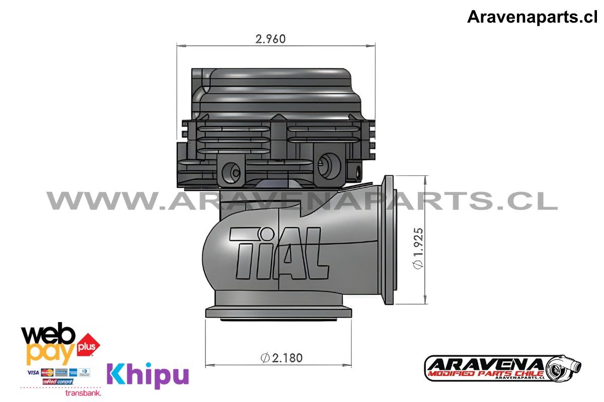 Wastegate Externa TiAL Sport MVS 38mm Wastegate (All Springs) w/Clamps - Black - Imagen 4